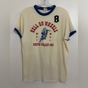 Vtg. Hollister Hell On Wheels Graphic M Ringer T Shirt Y2K Single Stitch Retro